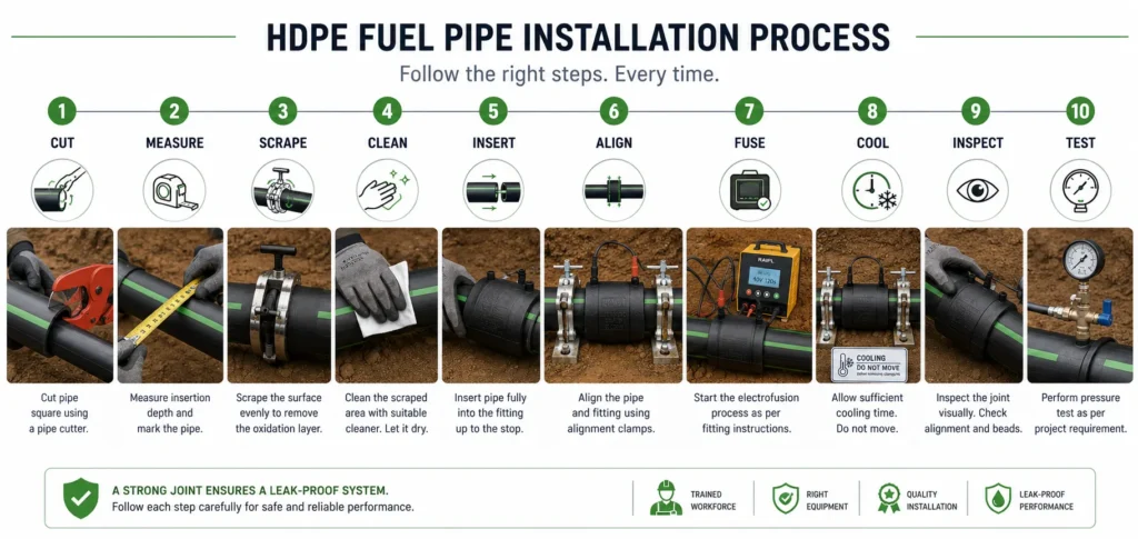 HDPE fuel pipe installation process step by step