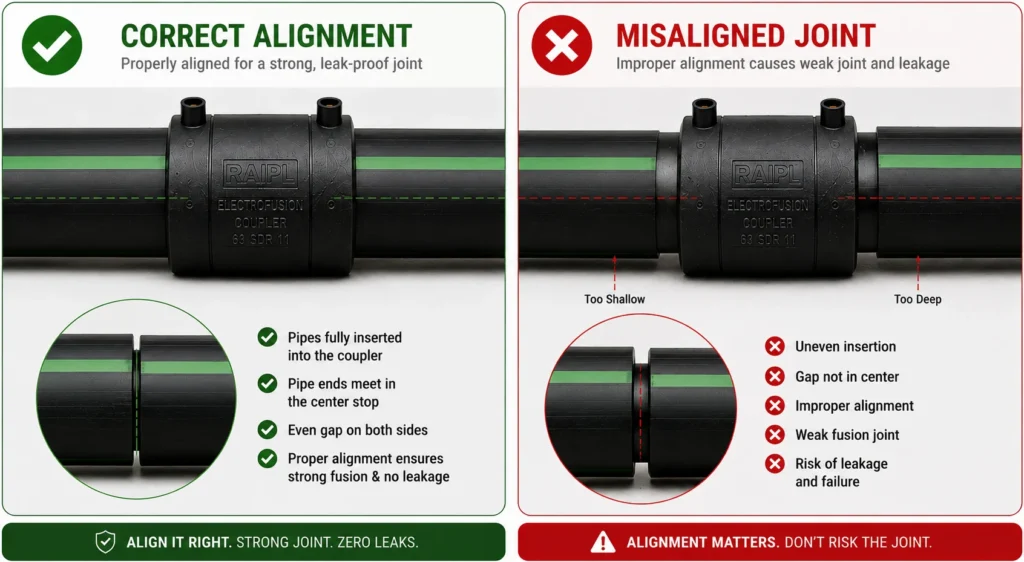 HDPE fuel pipe alignment during electrofusion installation
