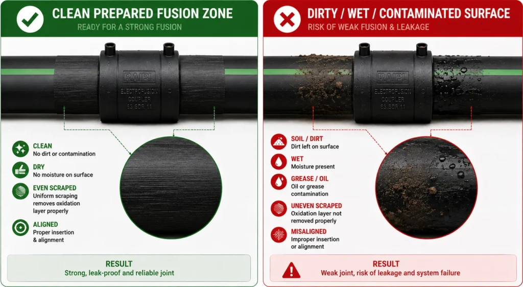 Cleaning HDPE fuel pipe before electrofusion jointing