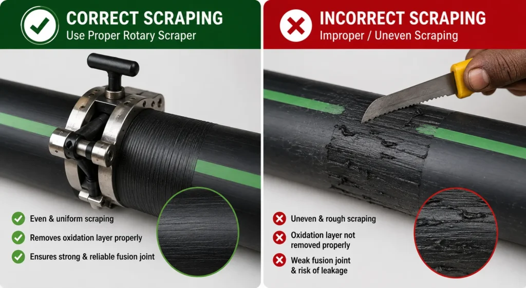 HDPE fuel pipe scraping before electrofusion
