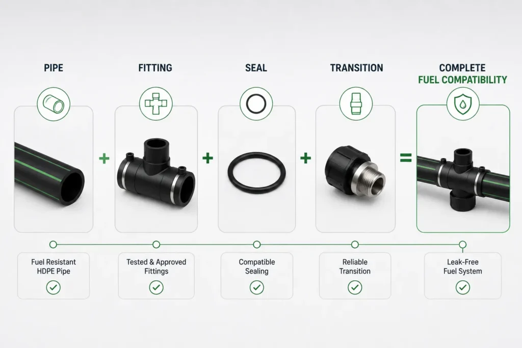 Fuel piping compatibility factors for underground HDPE systems