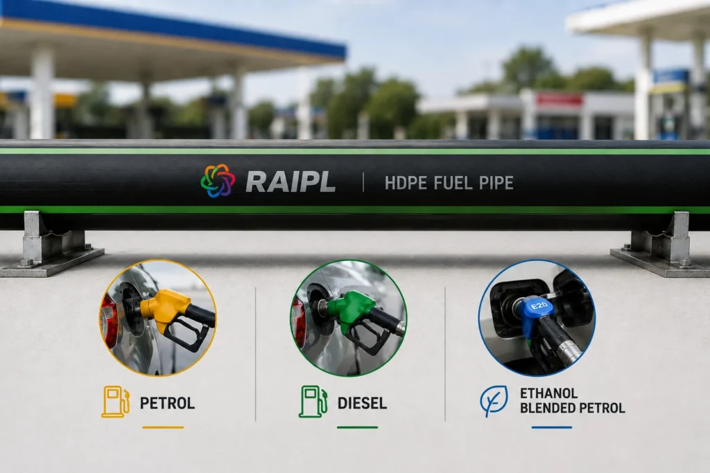 HDPE fuel pipe compatibility with petrol diesel and ethanol blended fuels