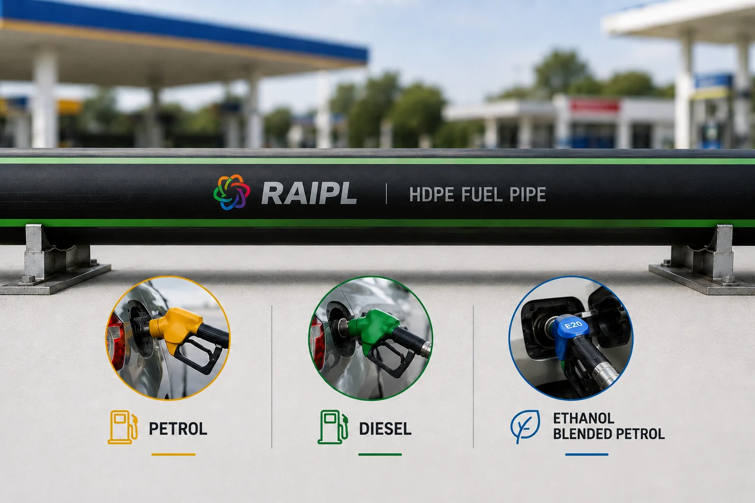 HDPE fuel pipe compatibility with petrol diesel and ethanol blended fuels