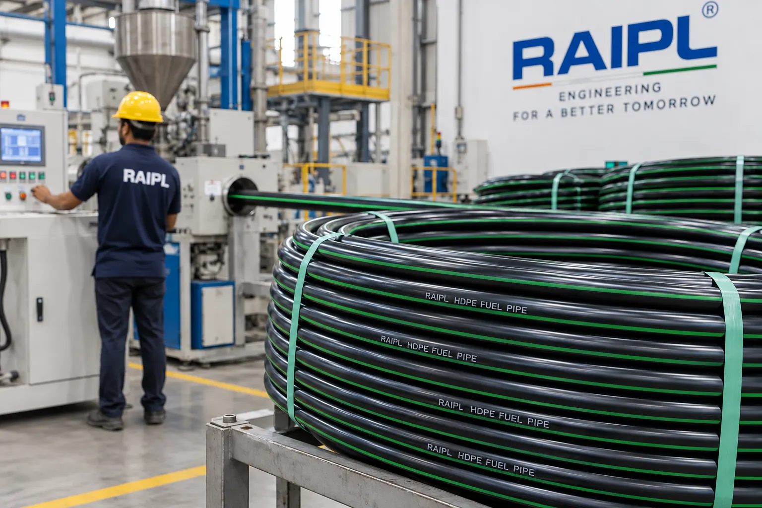 Buy HDPE fuel pipe in India from multilayer fuel pipe manufacturer Use an actual RAIPL factory/product photograph if available.